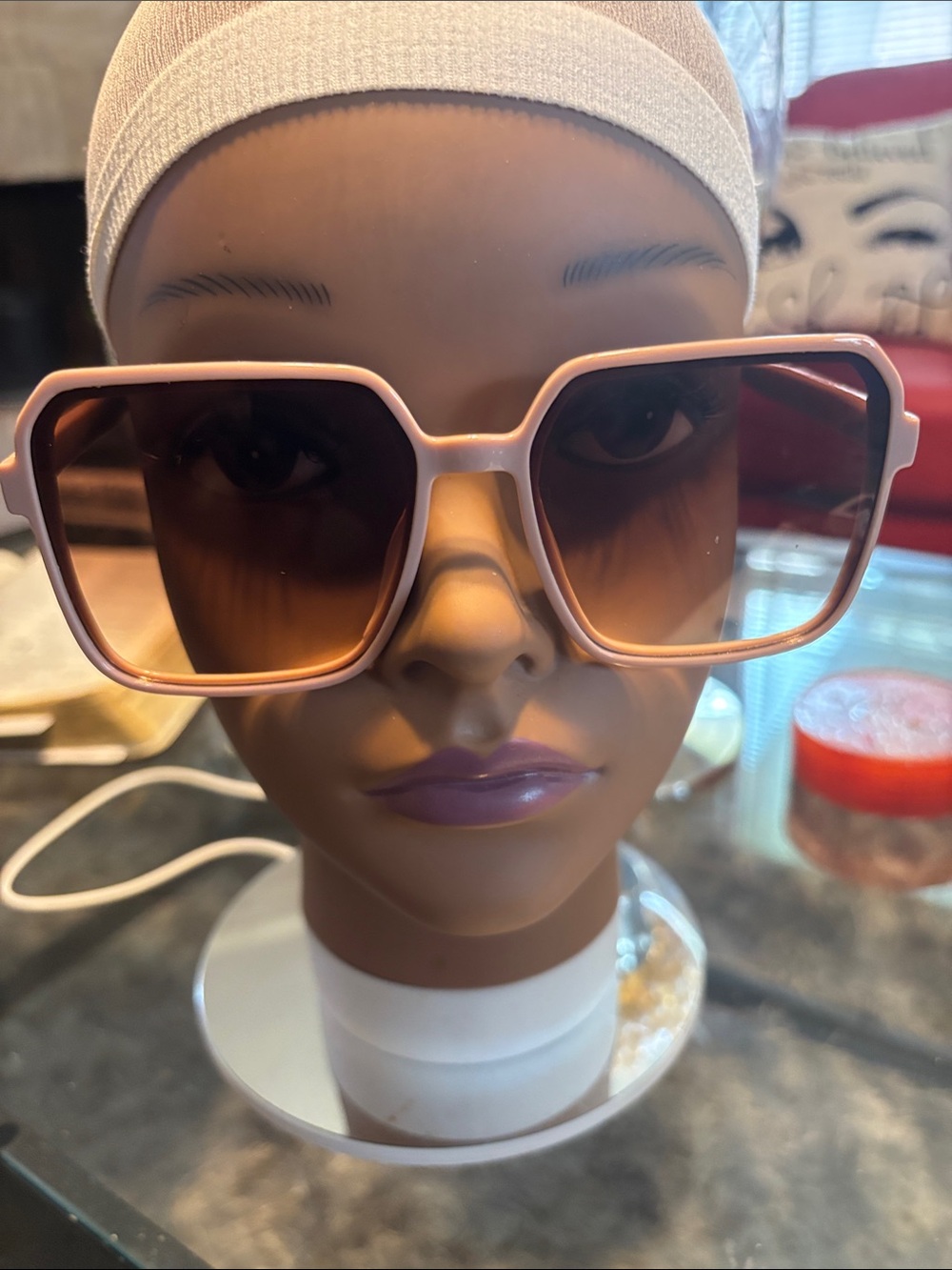 SHEIN Pink Oversized Square Sunglasses with Gradient Brown Lenses